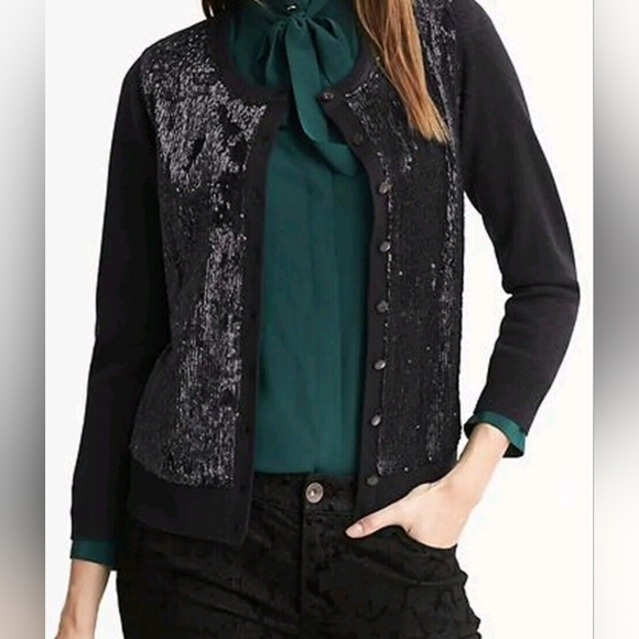L'Wren Scott at Banana Republic Sweaters - Banana Republic x L'Wren Scott Sequin Front Cardigan Sweater Aubergine Plum M